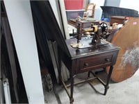 Antique Domestic Sewing Machine in Cabinet