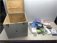 Wooden crate with misc electrical supplies