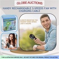 HANDY RECHARGEABLE 3-SPEEDS FAN W/ CHARGING CABLE