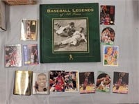Baseball Legends book, 13 basketball cards