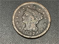 1847 LIBERTY HEAD 1 CENT COIN