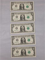 5 - $1.00 Star Notes with Sequential Serial Number
