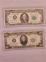 1- $100.00 and 1 - $20.00 Bills