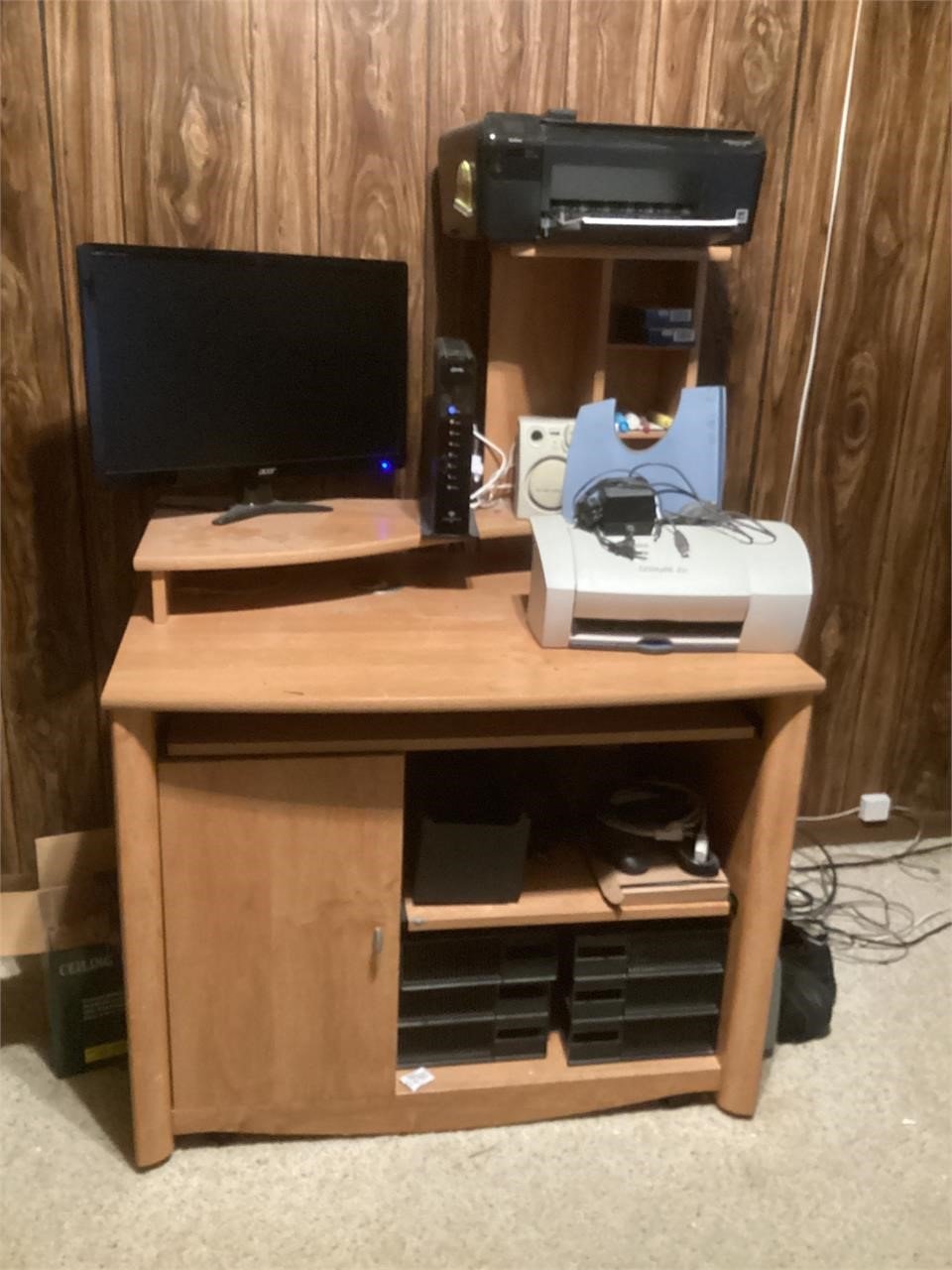 Assorted, printers, computer, and screen with desk