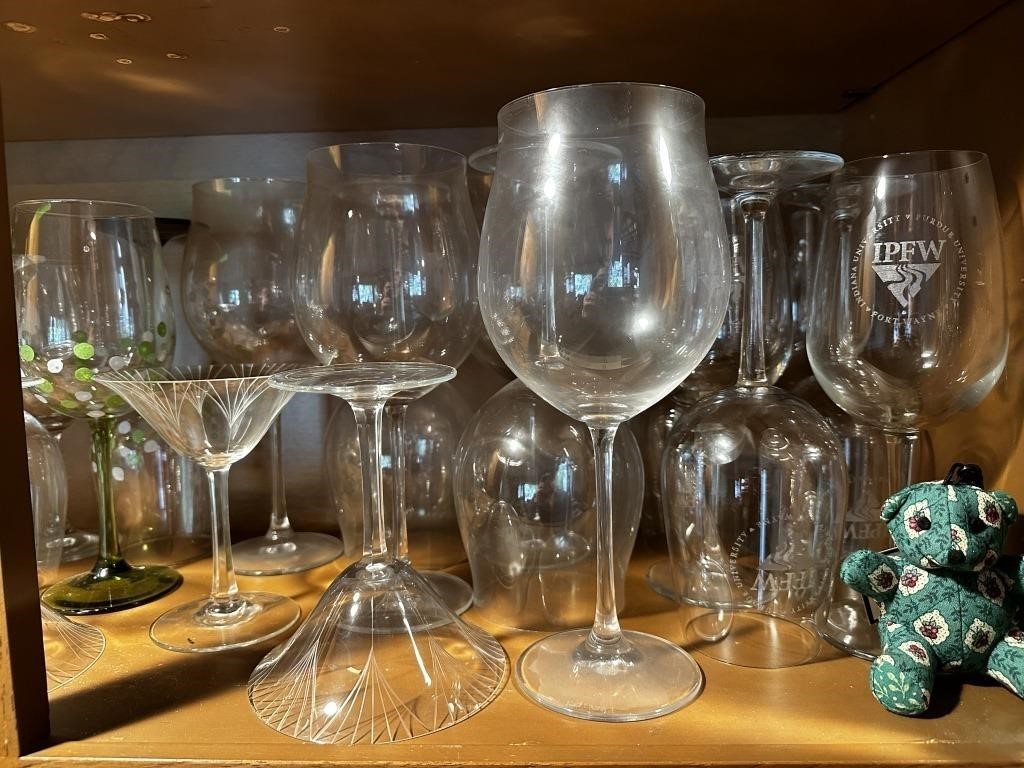 Various Wine Glasses & punch bowl