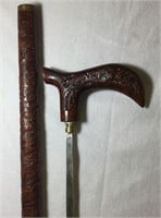 Rare Antique Hand Carved Sword Cane