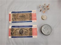 Replica Confederate Currency, Penny Bottles plus