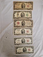 6 Red Seal $2.00 Bills