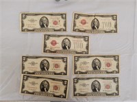 7 Red Seal $2.00 Bills