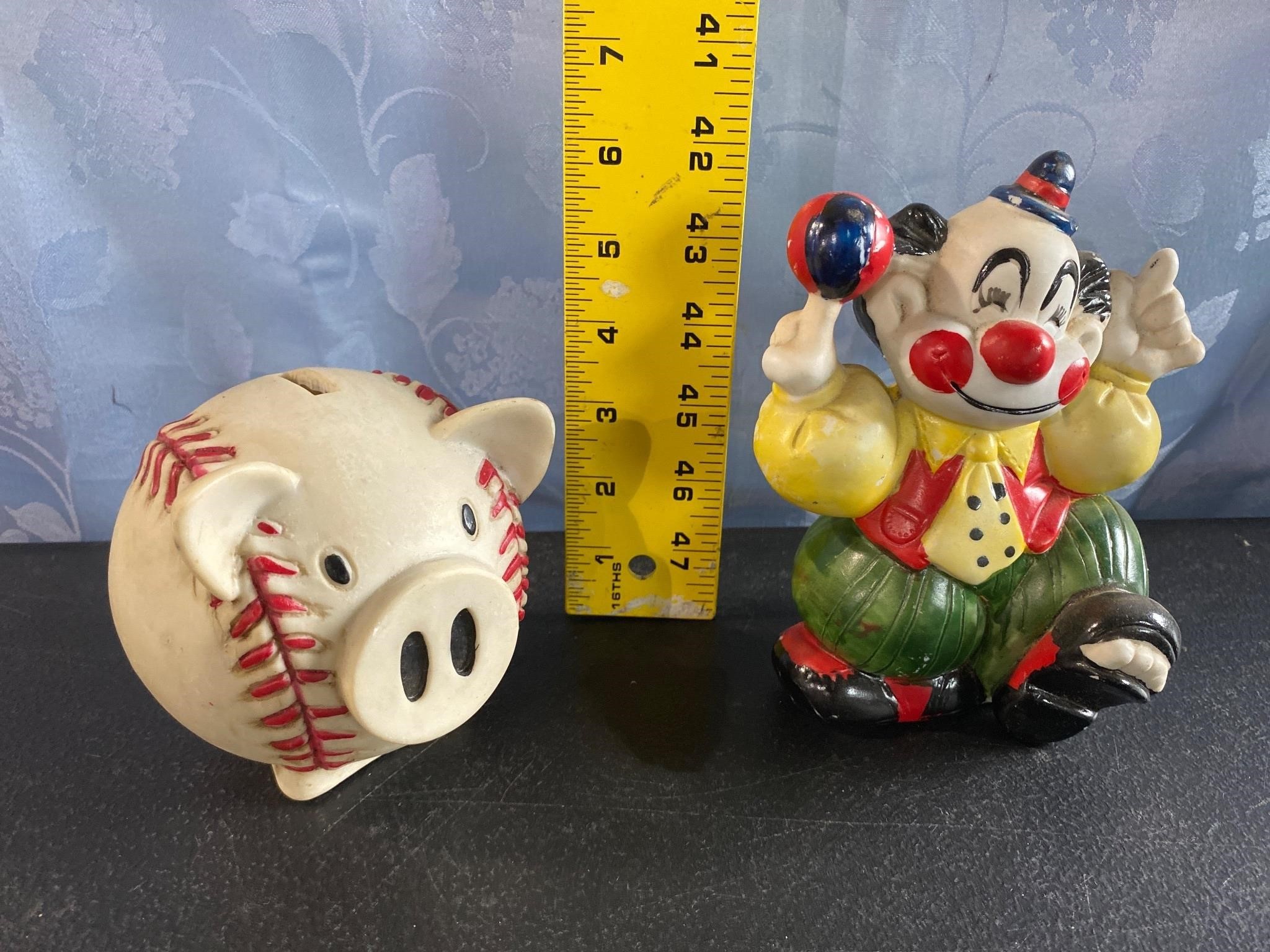Porcelain Clown and Resin Piggy Bank