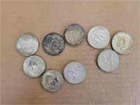 9 Kennedy Clad Half Dollar Coins