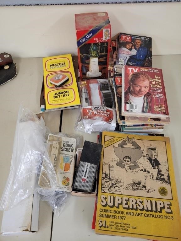 Vintage TV Guides, Time Magazines, Old Spice Decan