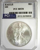 2000 Silver Eagle MS70 LISTS FOR $4350