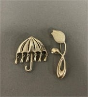 Lot of 2 Sterling Silver Brooches
