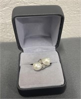 Sterling Silver Double Pearl Ring