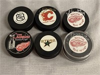 6 NHL Souvenir Hockey Pucks