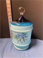 Blue glass jar with lid