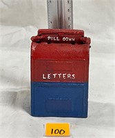 Vtg Cast Iron Letters Mailbox Coin Bank