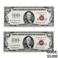 1966 $100 LT US (2) CONSECUTIVE GEM UNC