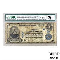 1902 $5 TFNBOTC Of NEW YORK, NY PMG VF20