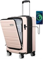 Expandable Hard Shell Suitcase with USB Port Pink
