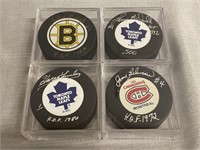 4 NHL Signed Hockey Puck Souvenirs