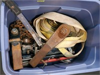 Tote Of Tools Hitches, chain,and other items
