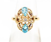 Jewelry 10kt Yellow Gold Topaz & Diamond Ring