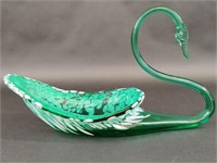 Mid Century Modern Art Glass Swan Dish