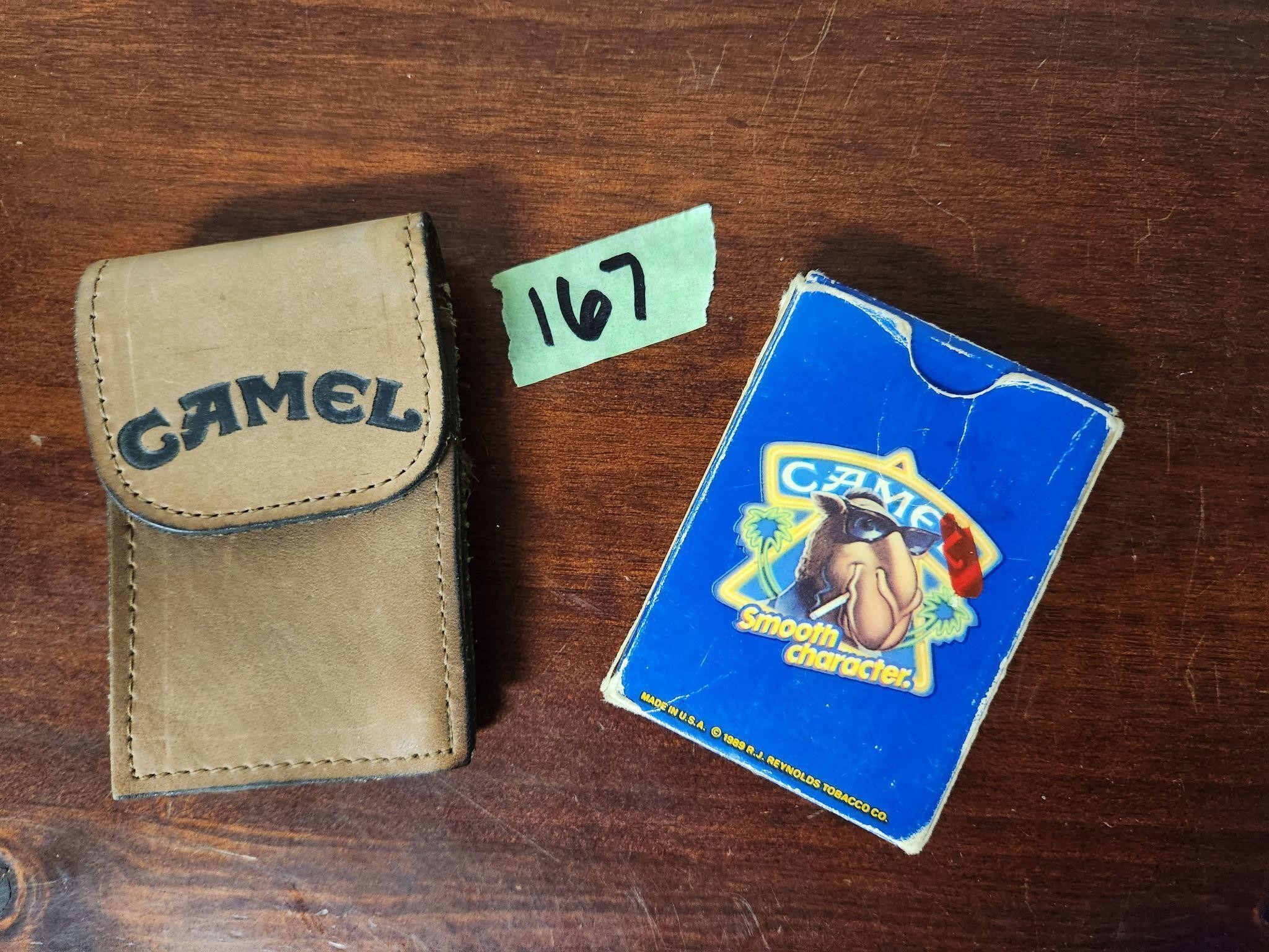 Vtg Camel Playing Cards/Leather Cigarette Holder