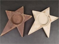 Two Wooden Star Shaped Candle Holders
