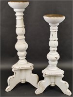 Pair of Distressed Wooden Candle Holders
