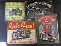 Three Motorcycle Metal Signs