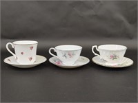 Three Teacups with Matching Saucers