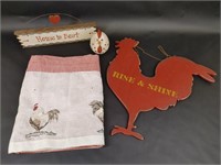 Rooster Themed Sign, Valance and Decor Piece