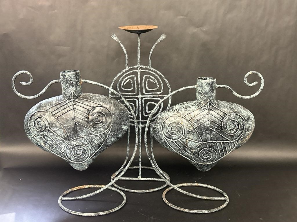 Scroll Metal Candle Holder, Metal Vase on Stand