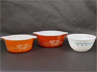 Three Vintage PYREX Bowl & Casserole Dishes