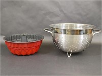Red Bundt Cake Pan & Silver Colored Strainer