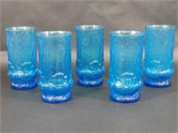 Five Vintage Blue Rainflower Juice Glasses