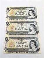 1973 1$ Canadian Bills Lot Of 3 Mint