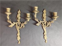 Two Vintage Brass Vine Flower Candle Wall Sconce