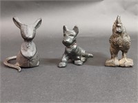 Cast Iron Rooster, Mouse, Schnauzer Dog Figure