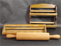 Wooden Spice Rack, Wooden Shelf and Rolling Pin