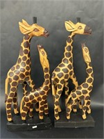 Carved Hand Painted Wood Giraffe Figures