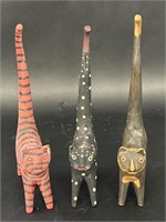 Carved Wooden Long Tail Cat Figurines