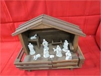 Nativity scene w/white figures.