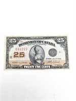 July 2 1923 Dominion Of Canada 25 Cent Bill