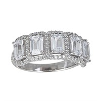 Decadence Sterling Silver 4x6mm Emerald Cut Halo P
