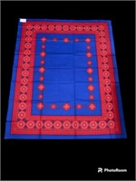 Vintage blue red flower tablecloth 50 x 62