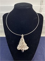 Silver choker with Christmas pendant / brooch